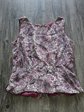 Charter Club Paisley Bohemian Satin Button Sleeveless Blouse 6